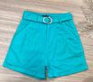 Short Sarja Cenoura Cinto Fivela Verde Água