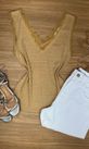 Blusa Regata Strass e Renda Bege 