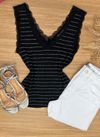 Blusa Regata Strass e Renda Preta