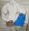 Camisa Manga Bordada Bege