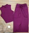 Conjunto Moletinho Saia Mid e Blusa Gola Alta Fucsia 