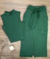 Conjunto Moletinho Saia Mid e Blusa Gola Alta Verde Militar