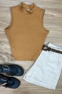 Blusa cavada com gola alta terra cota