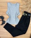 Blusa Canelada Max Croped Regata Cinza