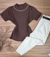 Blusa Manga Curta Gola Alta Marrom