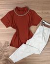 Blusa Manga Curta Gola Alta Terra Cota 