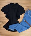 Blusa Manga Curta Crepe Preta