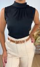 Blusa Regata Crepe com Gola Alta Preta