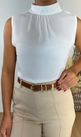 Blusa Regata Crepe com Gola Alta Branca