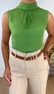 Blusa Regata Crepe com Gola Alta Verde