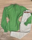 Blusa Manga Longa Gola Alta de Lastex Verde