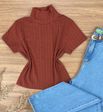 Blusa Canelada Max Croped Gola Alta Marrom