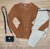 Blusa Tricô Sueter Caramelo Gola V 
