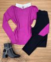 Blusa Tricô Fucsia Gola Bordada 