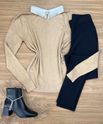 Blusa Tricô Bege Gola Bordada 