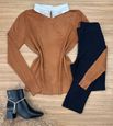Blusa Tricô Caramelo Gola Bordada 