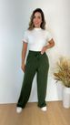 Calça Wide Leg Moletinho Verde Militar