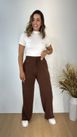 Calça Wide Leg Moletinho Marrom