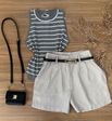 Blusa Modal Regata Cinza com Listras Brancas