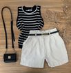 Blusa Modal Regata Preta com Listras Brancas