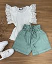 Short Sarja Cenoura Com Cinto Verde Menta 
