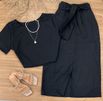 Conjunto Linho Saia Midi Preto