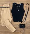 Blusa Canelada Max Croped Regata Preta