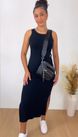Vestido Mid Canelado Preto