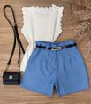 Short Alfaiataria Com Cinto Azul