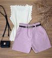 Short Alfaiataria Com Cinto Rosa