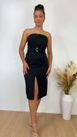 Vestido Tomara que Caia Midi Alfaiataria Preto com Cinto