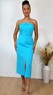 Vestido Tomara que Caia Midi Alfaiataria Azul com Cinto 