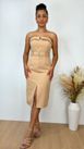 Vestido Tomara que Caia Midi Alfaiataria Bege com Cinto 