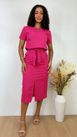 Conjunto Linho Saia Midi Pink