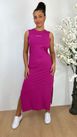 Vestido T-shirt Regata Midi Fucsia 