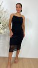 Vestido Drapeado Tule Midi Preto