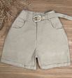 Short Sarja Cenoura Com Cinto Bege