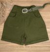 Short Sarja Cenoura Com Cinto Verde Militar