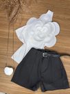 Short Alfaiataria Com Cinto Cinza