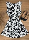 Vestido Curto Linho Estampado Preto