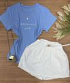 Blusa Tee Shirt Frase Azul 