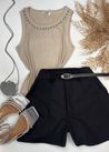 Blusa Canelada Regata Colar Strass Bege
