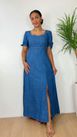 Vestido Longo Jeans com Manga Princesa