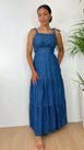 Vestido Longo Jeans com Alça Fina