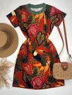 Vestido Estampa Inspiração Com Manga Vermelho
