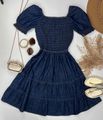 Vestido Curto Jeans com Manga