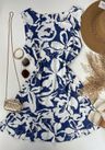 Vestido Curto Linho Estampado Azul