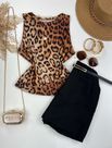 Blusa Canelada Max Croped Regata Animal Print Onça