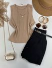 Blusa Canelada Max Croped Regata Bege