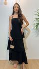 Vestido Midi Camadas com Alça Fina Preto